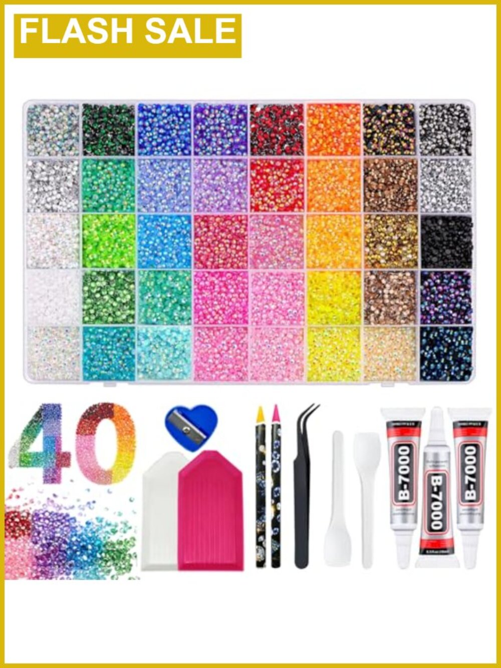 40000pcs 40 Colors Resin Jelly Rhinestones 3mm Flatback Gems with Glue Kit